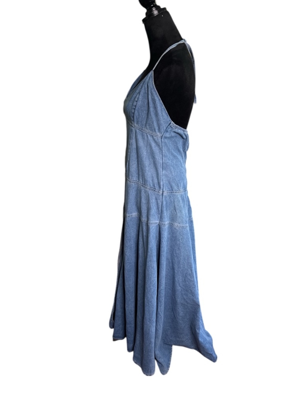 Blue Denim Halter Maxi Dress - Picture 3 of 11